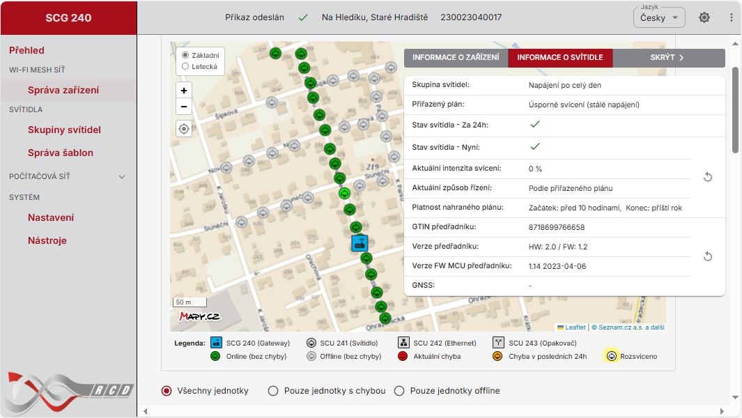 Webové rozhraní gateway LANET, správa zařízení